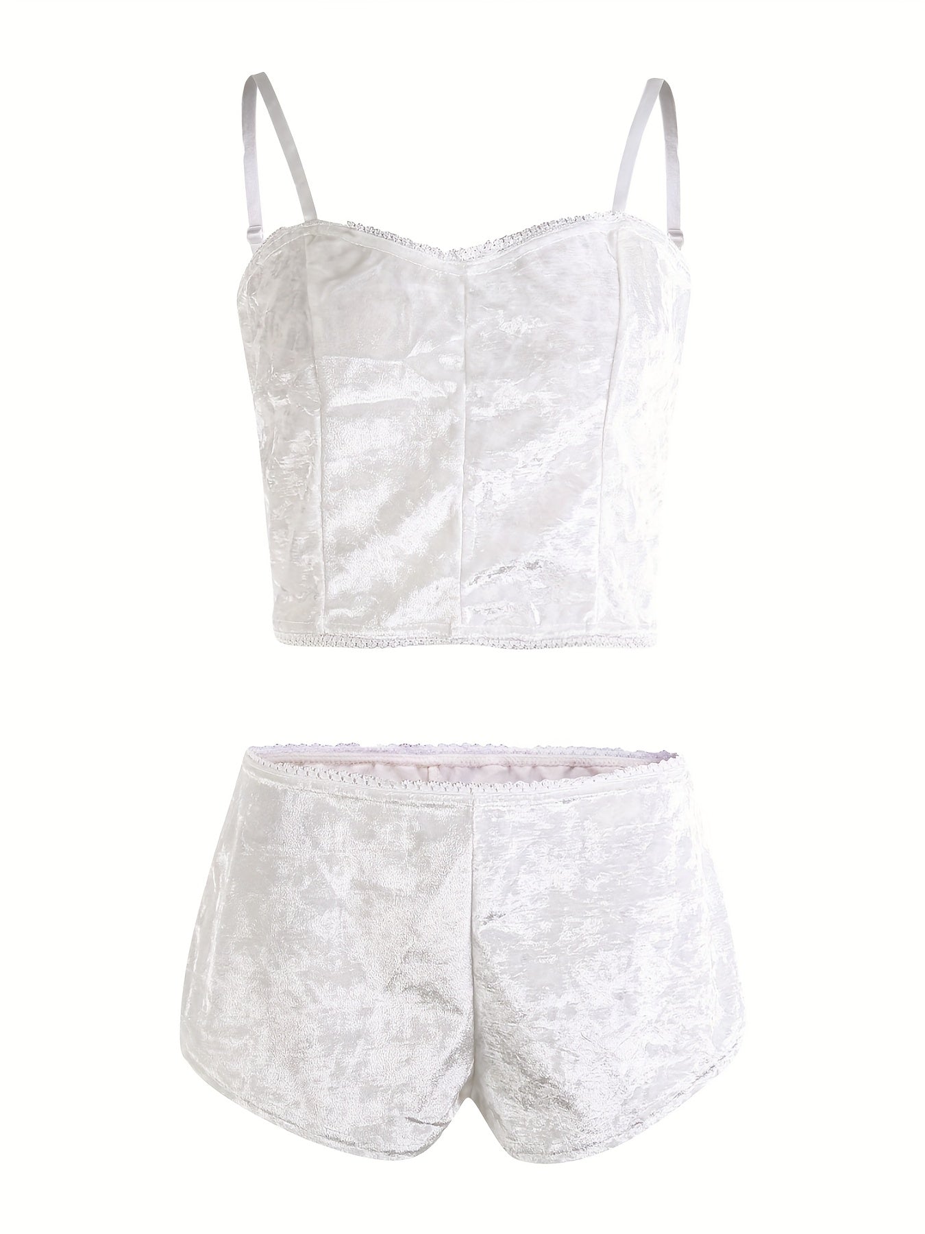2PCS Women's Pajama Sets, Square Neck Crop Top & Elastic Shorts, Smooth Polyester Fabric, All-Season Sleepwear Set | Micro Elasticity | Machine Washable